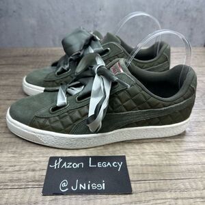Puma~Women’s~ Olive Green Suede Basket Heart Quilted Casual Sneakers~Size 8.5